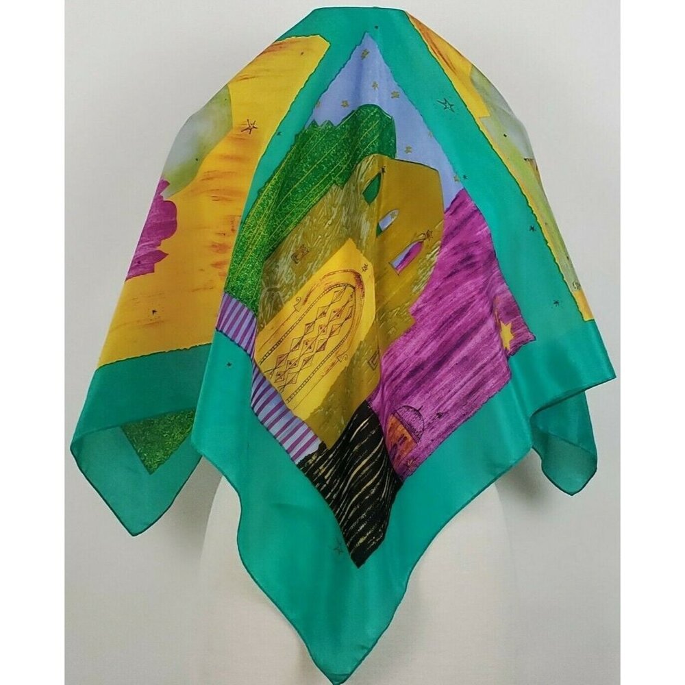 VTG Silk Scarf Hand Painted Middle Eastern Design 34" Square by Ellen Tracy - Picture 3 of 6